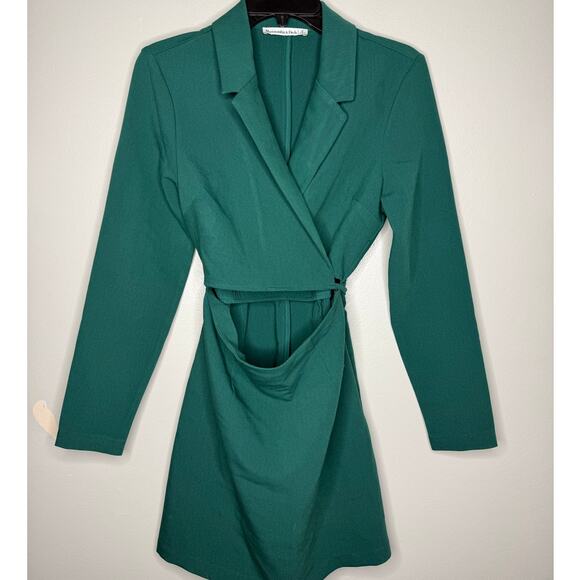 Abercrombie & Fitch Green Long Sleeve Blazer Mini Dress – Cutout Waist, Sz Small - Picture 1 of 6